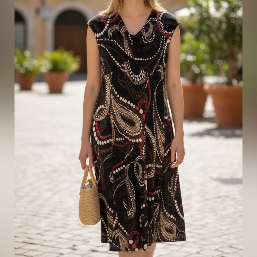 Jones New York Paisley, Polka Dot Midi-length, short-sleeve dress